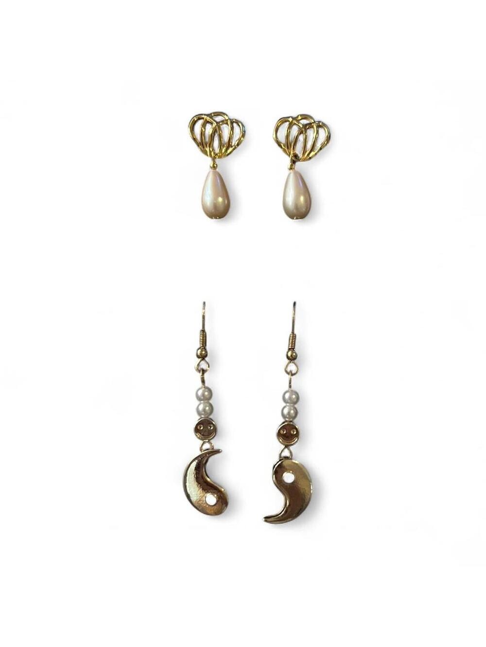 A set of 2 Vintage Gold-Tone Spiritual Calm Themed earrings